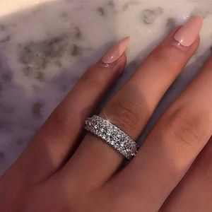 Vecalon bague de promesse rotative en argent Sterling 925 bague de fête en diamant bagues de mariage pour femmes bijoux