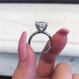 Vecalon Solitaire 925 sterling zilveren Promise Ring Kussen gesneden AAAAA Cz Stone Party Wedding band ringen voor vrouwen Bruidssieraden