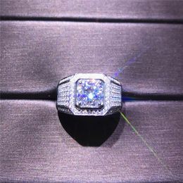 Vecalon Solitaire Big Men 925 Sterling Zilveren Ring 3CT 5A Zirkoon CZ Promise Engagement Wedding Band Ringen voor Heren Pater Gift