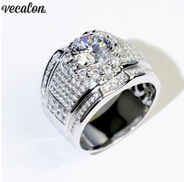 Vecalon Solitaire Male Promise Ring 925 Sterling Zilver 5A CZ Engagement Wedding Band Ringen voor Mannen Feestvinger Sieraden