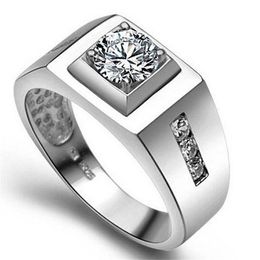 Vecalon Solitaire mannelijke ring 925 Sterling Silver AAAAAZICON CZ Betrokkenheid trouwringen voor mannen fijne vinger sieraden KCXKD
