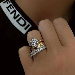 Vecalon solitaire Promise Ring set 100% Real 925 sterling silver Diamond Engagement Wedding band anneaux pour femmes Bijoux de mariée