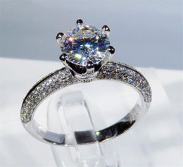 Bague solitaire Vecalon 100% réel 925 en argent Sterling Micro pavé AAAAA Cz bagues de fiançailles pour femmes bijoux de doigt