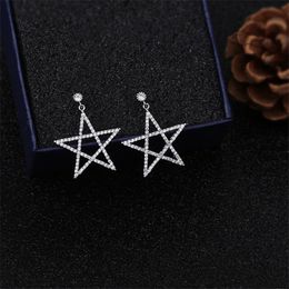 Vecalon Star Shape Dangle Earring Diamond 925 Sterling Silver Engagement Bruiloft Oorbellen voor Dames Bruids Sieraden