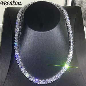 Vecalon Tennis Ketting Wit Goud Gevuld Volledige Princess cut 7mm Diamond Party Bruiloft kettingen voor Vrouwen mannen Hiphop Jewelry2829