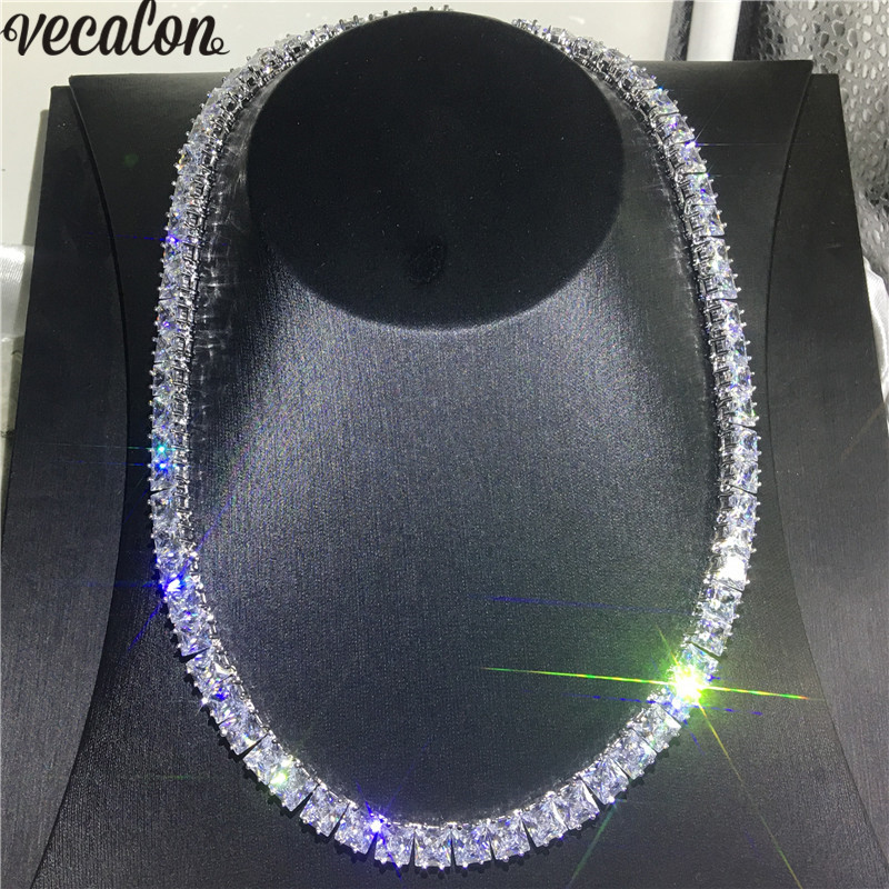 Vecalon Tennis Collier Or Blanc Rempli Pleine Princesse coupe 7mm Diamant Partie De Mariage colliers pour Femmes hommes Hiphop Bijoux