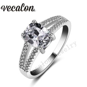 Coussin à la mode Vecalon TRENDY CUT 3CT Simulé Diamant CZ Engagement Bague de mariée pour femmes 10kt Bague femme remplie d'or blanc