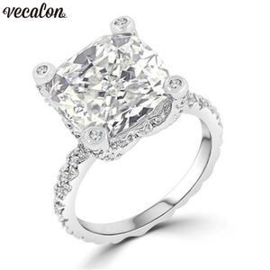 Vecalon Unique Design Ring 925 Sterling Silver Cushion Cut 5A CZ Engagement Mariage Band Rings For Women Men Bijoux