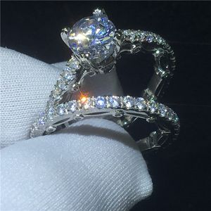 Vecalon Unique Vintage Ring Set 925 Sterling Silver Diamond Sona CZ Engagement Bands de mariage Anneaux pour femmes Bijoux Finger