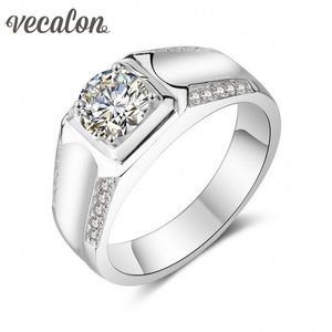 Vecalon Saint Valentin Bijoux Fine Bijoux Hommes Bague de mariage 1.5ct Diamant CZ 925 Sterling Silver Fonction Bague