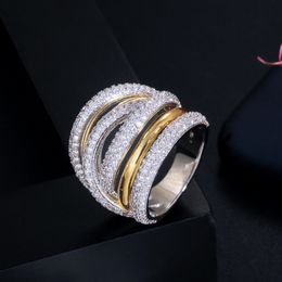 Vecalon Vintage Big Across ring Goud Zilver Kleur AAAAA Zirkoon Party trouwring ring Voor vrouwen Mannen Verklaring Vinger Sieraden