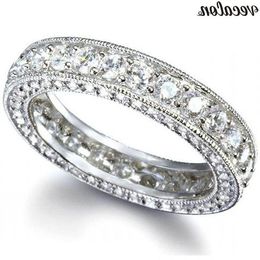 Vecalon Vintage Eternity Promise Ring 925 Sterling Silver Aaaaa CZ Bands de mariage anneaux pour femmes hommes Bijoux de fêtard