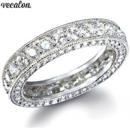 Vecalon Vintage Eternity Promise Ring 925 Sterling Zilver Aaaaa Cz Wedding Band Ringen Voor Vrouwen Mannen Party Vinger Sieraden gift