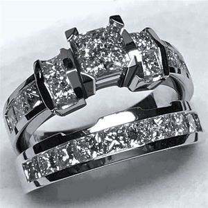 Vecalon Vintage Promise Ring Set 925 Sterling Silver Princess Cut 5A Zircon CZ Anneaux de fiançailles pour femmes Bijoux Men Best Gift Gift