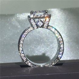 Vecalon Vintage ring 925 Sterling zilver Princess cut Diamond Cz Engagement wedding band ringen Voor vrouwen mannen vinger Jewelry249i