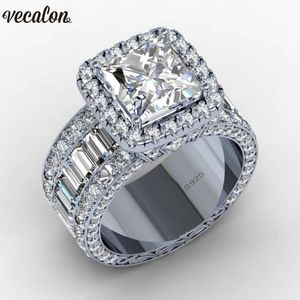 Vecalon Vintage Ring 925 Sterling Silver Princess Cut 3CT Diamond CZ Engagement Bands de mariage Anchages pour femmes Bijoux Finger