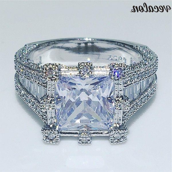 Vecalon Vintage Royal Ring 925 Sterling Silver 3CT Diamond Engagement Band de mariage Anneaux pour femmes Bijoux de mode Men Sdcna