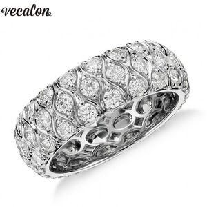 Vecalon Vintage Unieke belofte Wedding Bands Ring 925 Sterling Silver Diamond Steen Verlovingsringen voor Dames Vinger Sieraden