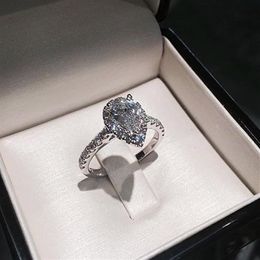 Vecalon Water Drop Promise Ring 925 Sterling Silver 3CT Diamond Engagement Bands de mariage pour femmes bijoux GIED270H