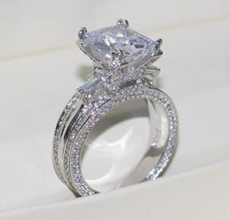 Vecalon, anillo de joyería grande para mujer, corte princesa, piedra de diamante de 10 quilates, 300 Uds. Cz, anillo de compromiso de plata esterlina 925, regalo de boda 2139619