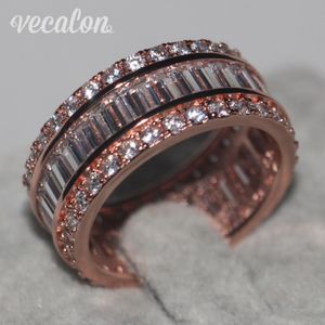 Vecalon femmes mode bijoux bague 15ct diamant simulé Cz or Rose 925 en argent Sterling bague de fiançailles bague de mariage