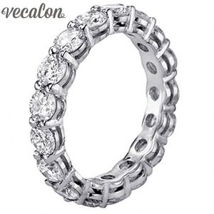 Vecalon femmes bijoux 925 bague en argent Sterling rond complet 4mm simulé diamant Cz fiançailles bagues de mariage pour les femmes