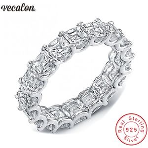 Vecalon Vrouwen Wedding Bands Ring 925 Sterling Silver Princess Cut 4mm Diamond CZ Verlovingsringen voor Dames Vinger Sieraden