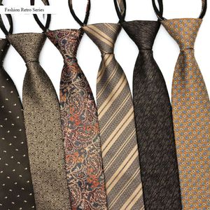 Veektie Brand rétro vintage cravate 8cm Largeur Largeur pour hommes Floral Golden Coffee Paisley Costume formel Zipper Neck Tie Zip Fashion