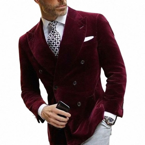 Veet Blazer pour hommes Double boutonnage Burdy Smoking veste élégante dîner costume manteau 1 PC D5d5 #