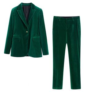 Veet Green voor (jas+broek) Lange mouwpak Women Jacket Suits Vrouwelijke dames Aangepast Made Ropa de Mujer