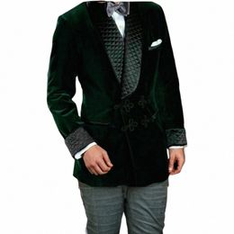 Veet Groen Roken Jas 1 Stuks Bruiloft Smoking Blazer Designer Stijlvolle Sjaal Revers Custom Mannen Pak Fi Jas Met butt I7Ia #
