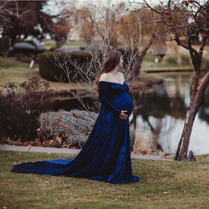 Veet Zwangerschap Off Shoulder Fotography Jurk V Nek Lange Mouw Maxi Photo Shoot Baby Shower Winter herfstjurk