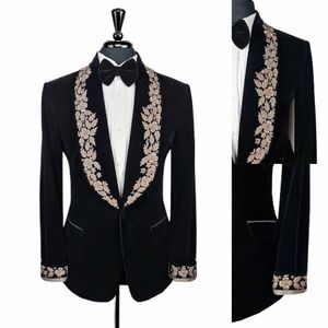 Veet hommes costume sur mesure une pièce Blazer un bout large revers Tuxedos or Appliques Busin mariage marié bal sur mesure 63H0 #