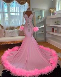 Veet Pretty Pink Mermaid Prom Dresses 2024 Elegant Zie plus size verjaardagsfeestjesjurken voor Afrikaanse vrouwen