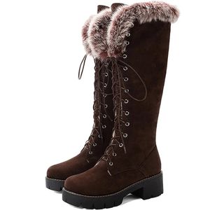 Veet Round Inmayer Over-the-Knee 253 Fretwork Zip Heels Toe Fur Med Femmes solides Chaussures hiver