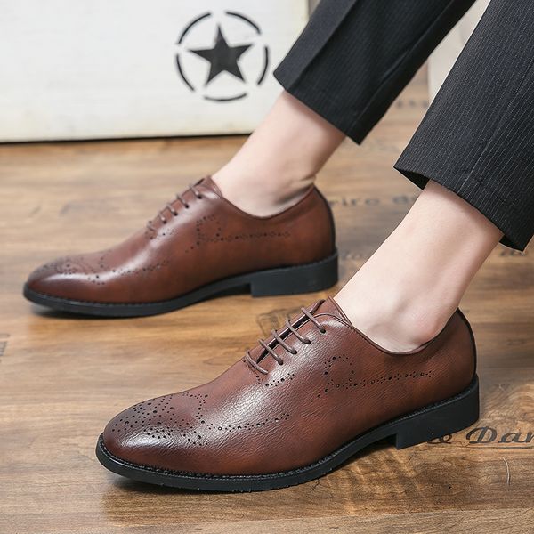 Chaussures oxford végétaliennes à bout pointu pour hommes, chaussures décontractées à lacets, à la mode, plusieurs tailles 38-47
