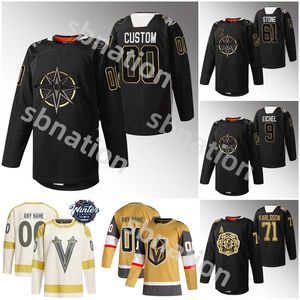 Vegas Black History Night Golden Knight Hockey Jersey Custom Borduren 7 Alex Pietrangelo 61 Mark Stone 71 William Karlsson 9 Jack Eichel 2023 Warmups Jersey Heren Kid