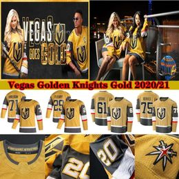 Vegas Golden Knights 2020-2021 Gouden derde trui 29 Marc-andre Fleury 61 Mark Stone 71 William Sson 67 Max Pacioretty hockeytruien 1619 1524