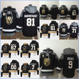 Vegas''golden''knights''hoodie 61 Stone 9 Eichel 71 Sson 81 Marchessault 67 Pacioretty 7 Pietrangelo Camisetas de hockey personalizadas Hombres Mujeres Jóvenes