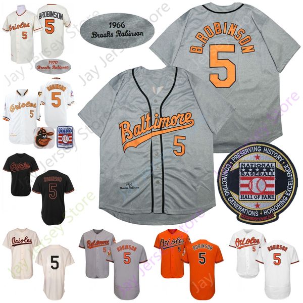 Brooks Robinson Jersey Vintage 1966 Gris 1970 Crema Blanco Cooperstown Salón de la Fama Parche Naranja Negro Tamaño S-3XL