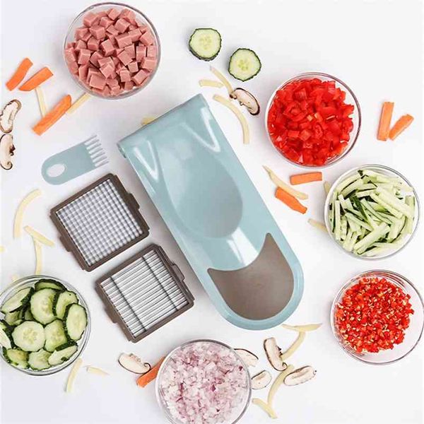 Coupe-légumes Mandoline Trancheuse Dicer Ail Oignon Presseur De Fruits Chopper Avec 8 Lames 8 Dés Outils De Cuisine 210423