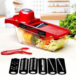 Couteau à légumes avec poignée Lame en acier Mandoline Trancheuse Éplucheur de pommes de terre Carotte Râpe Conteneur Trancheuse Cuisine Accessoires Outils 220423