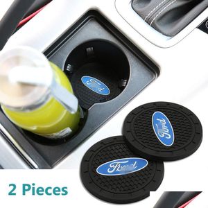 Tasse de chauffage de véhicule 2 pièces 2,75 pouces accessoires d'intérieur de voiture tapis de tasse antidérapant pour Ford Focus Kuga Fusion Mondeo Fiesta Transit Musta Dh6Cv