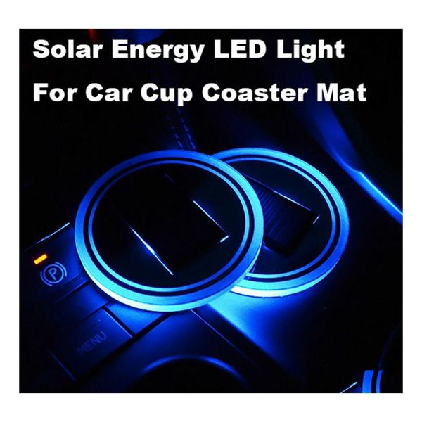 Véhicule Chauffage Tasse Led Solaire Tapis De Voiture Titulaire Pad Coaster Lumière Accessoires Décoration Intérieure Atmosphère Pour Jeep Benz Vw Ford Chev Dh1Dz