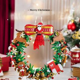 Voertuigspeelgoed Diy Kerstkrans Bouwpakket Voor 6+ Kinderen Stad Kerstboom Decoratie Moc Bouwstenen Set Speelgoed Voor kinderen PresentL231114