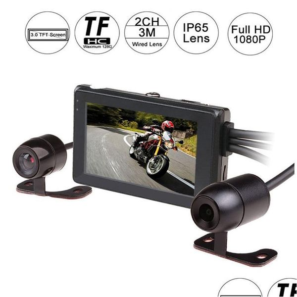 Accessoires de véhicules Caméra de moto TFT 3,0 pouces Enregistreur à double objectif Fl HD 1080P DVR Vidéo Caméscopes à moteur étanche Drop Livraison Dhqba
