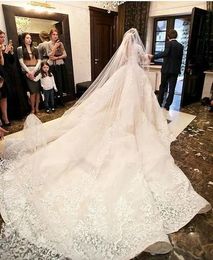 Velos Marfil elegante, velos de boda tipo catedral de 3 y 5 m de largo con apliques de encaje, velo de novia hecho a medida de dos capas