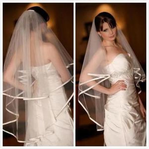 Voiles Top qualité meilleure vente pas cher romantique créateur de mode voile de mariage doigt blanc ivoire ruban bord voiles pour robes de mariée