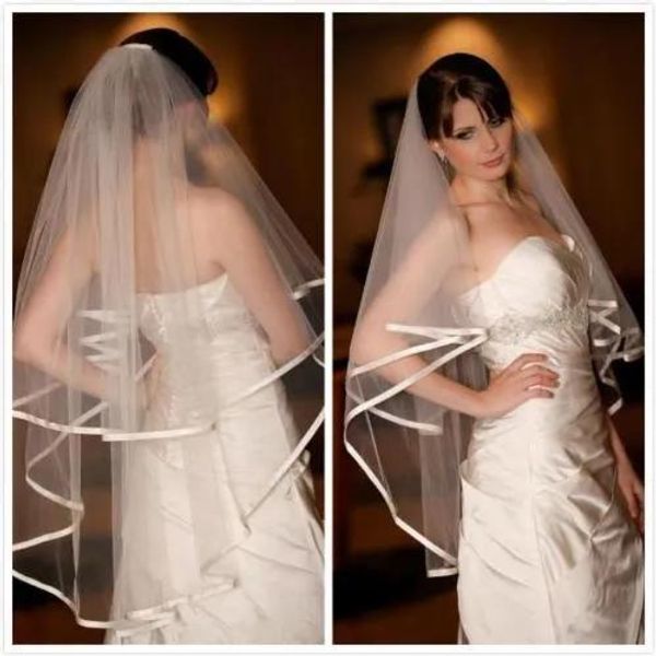 Voiles Top qualité meilleure vente pas cher romantique créateur de mode voile de mariage doigt blanc ivoire ruban bord voiles pour robes de mariée