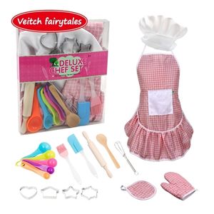Veitch Fairytales Learning Education doen alsof spelen Food Cooking Game Baking Tools Children Apron Kitchen Toy Set for Kid Girl Boy LJ201211